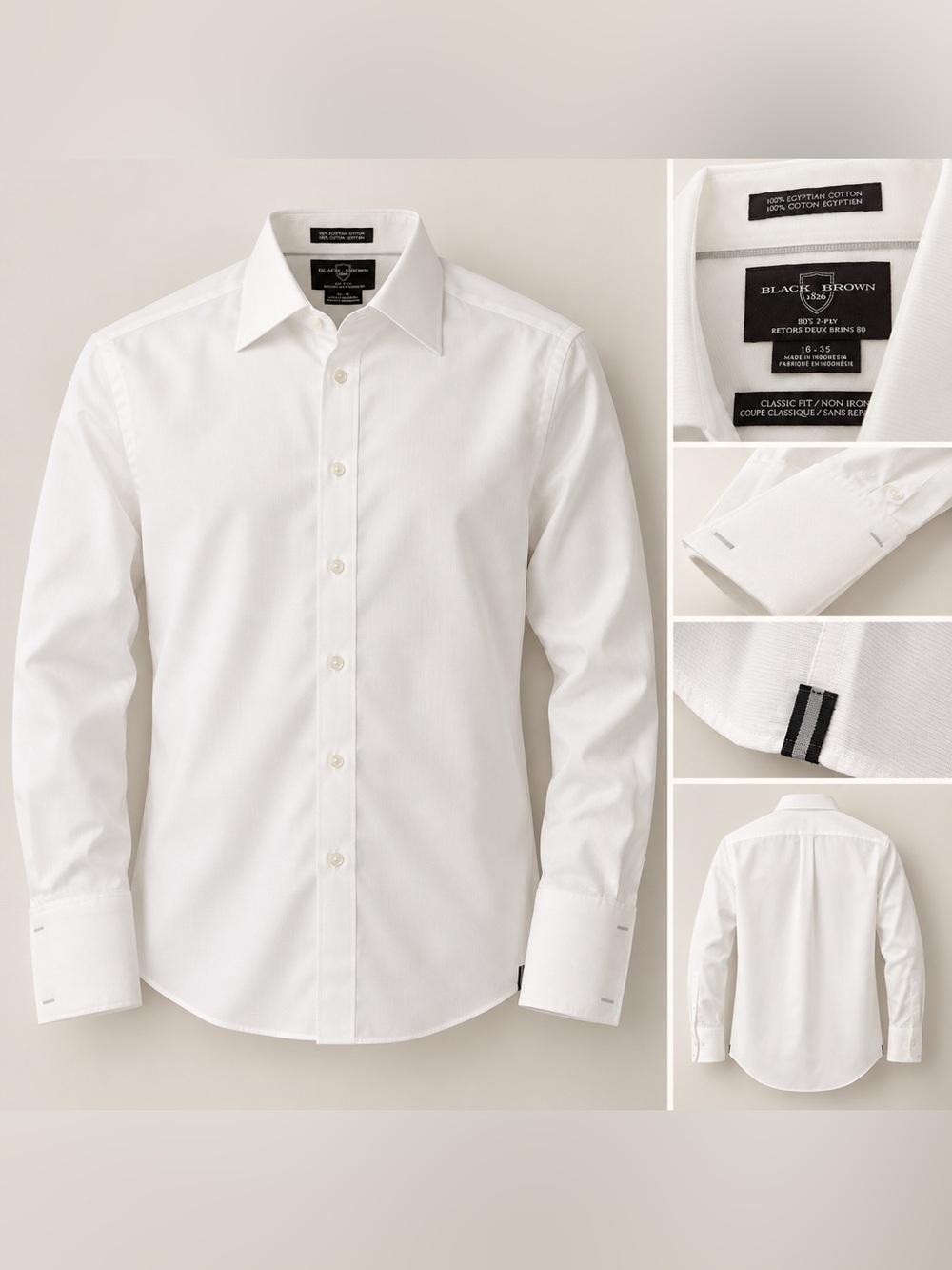 Black Brown 1826 Men's White Point-Collar Dress Shirt